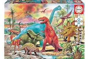 Educa 13179, dinozaury, 100 elementów, puzzle dla dzieci od 6 lat, dinozaury, T-Rex, puzzle z dinozaurami