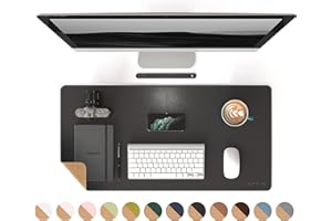 RENMTURE Dual-Sided Mouse Pad, Natural Cork & PU Leather Large Desk Pad for Office and Home Work, Desk Protector Non-Slip, Waterproof, Easy Clean (Black, 32"x16")