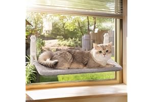 MEWOOFUN Hamak z oknem dla kota, dla kotów domowych, składany okno, z dwustronną matą, ulepszone mocne przyssawki, solidny (szary, M)