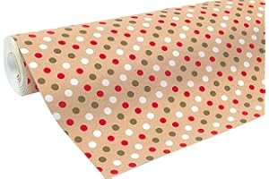 Clairefontaine 223800C - Une Bobine De Papier Kraft Brut Recyclé - Dimensions : 50mx70 cm - 70g - Motif : Pois Rouge Blanc Et Or - Papier Recyclé, Idéal pour Emballage Cadeaux, DIY, Loisirs Créatifs