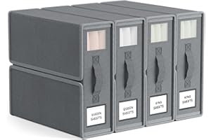 BTGGG 4 Stück Bettwäsche Organizer, Faltbarer Bettwäsche Aufbewahrung mit Handhaben, Schrank Organizer Kleiderschrank Aufbewahrung mit klarem Fenster für Bettbezug Kleidung,Grau