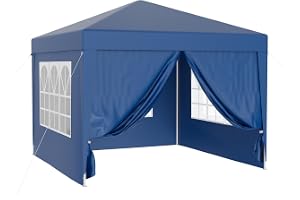 Wiltec Paviljong 3 x 3 m i blått med UV-skydd 50+, trädgårdspaviljong med avtagbara sidor, partytält med fönster för t.ex. te