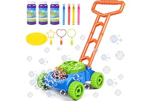 Herefun Tondeuse à Bulles Enfant, Machine à Bulles Automatique, Soufflante à Bulles Automatique Alimentée par Pile, Tondeuse à Gazon Jouet pour Activités en Plein Air Enfant (Bleu)