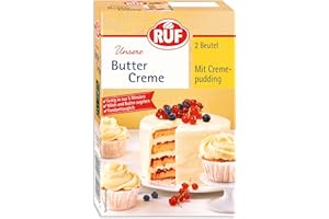 ‎RUF RUF Buttercreme mit Creme-Pudding, zum Eindecken & Garnieren von Torten & Cupcakes, Fondant-tauglich, vielseitig anwendbar, glutenfrei & vegan, 2 x 70g