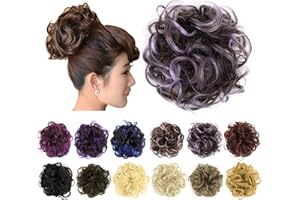 IMISSU 2 Pezzi disordinato chignon pezzo di capelli updo falso scrunchies coda di cavallo di estensione ondulati capelli ricci pezzi chignon fascia per le donne (2PZ Marrone Viola Chiaro)