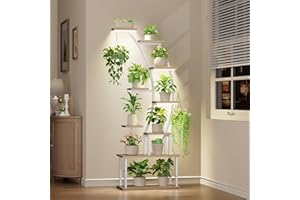 BACEKOLL Plant Stand Indoor with Grow Lights, 9 Tiered Metal Plant Shelf, 63" Tall Plant Stand for Indoor Plants Multiple, Large Plant Rack Display Shelves, Corner Plant Holder for Home, Patio (White)