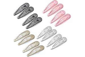 EUZUXU 16 Stück Haarspangen Mädchen, Bunte Glitzer Pailletten Haarspangen, Haarclips Snap Haarklammern in Bonbonfarbe für Mädchen, Kinder und Damen(Schwarz, Silber, Gold, Pulver)