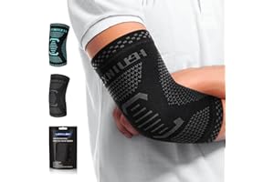 Lexniush Elbow Support for Men Women, Tennis & Golfers Elbow Brace for Tendonitis, Arthritis, Joint Pain Relief, Elbow Compression Sleeves for Weightlifting, Sports, Fitness, Golf, Gym Black Grey M
