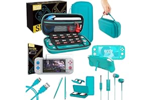 ORZLY Zestaw akcesoriów do konsoli Nintendo Switch Lite (2019), etui i ochraniacze ekranu (hartowane szkło), torba z wygodnym uchwytem, kabel USB, słuchawki i opakowanie do przechowywania gier