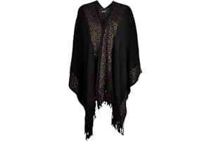 ZLYC Femmes Hiver Ouvert Cape Chaud Poncho Garniture à franges