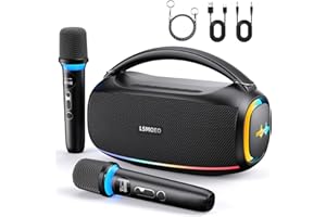 LSMOEO Tragbarer Karaoke Maschine,60W Bluetooth Lautsprecher,IPX7 wasserdicht RGB-Licht 12 Stunden Akku,2 Mikrofon Wiederaufladbarem/tragbarem Trageriemen,PA Anlage Komplettset für Party,Picnic,Outdoor