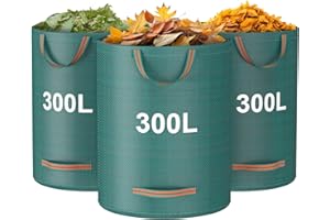 Mokani Lot de 3 sacs à déchets de jardin, 300 L, très résistants avec poignées, sacs de jardin réutilisables, sacs de recyclage pliables pour feuilles, ordures, débris, sacs poubelle de jardin