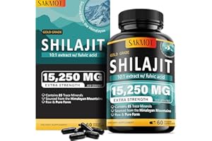 SAKMOT Shilajit Capsules, 9000MG Himalayan Shilajit Natural Source of 60% Fulvic Acid & Trace Minerals+6250MG Energy Booster for Men&Women Energy Immune Support-60 Shilajit Capsules (Gold)