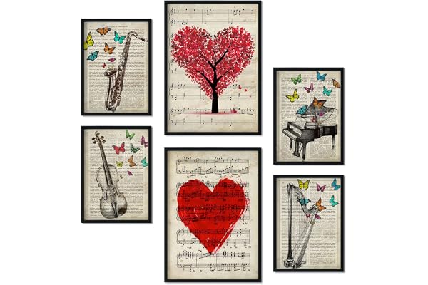Nacnic Ensemble de 6 affiches de musique vintage. Collection de plaques avec collage esthétique pour la décoration d'intérieur. Tailles A3 et A4. Sans cadre.
