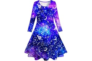 Belovecol Girls Dress Long Sleeve A Line Dress Casual 3D Printed Festival Swing Autumn Winter Dress 4-12 Years