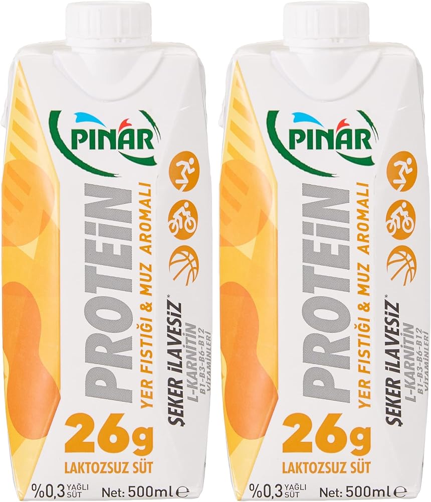 Pınar Protein Laktozsuz Muzlu Yerfıstıklı Süt 500 Ml 2li paket