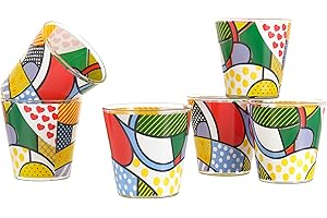 Baroni Home Set 6 Bicchieri Acqua con Decoro Colorato Stampato, Bicchieri in Vetro Colorati MADE IN ITALY, Bicchieri Lavabili in Lavastoviglie, 25 CL, Fantasia Pop