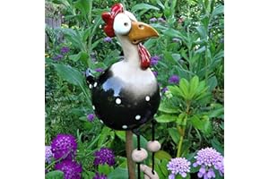 ERRCOM Keramik Huhn Gartendeko, Tierfigur Gartenstecker Keramikfigur Handarbeit Ornament, Gartendeko Huhn Deko,Handarbeit Gartenstatue Dekorative Henne Huhn Gartenstecker,Gartenfigur Gartendekoration