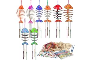 WEDNOK 12tlg Fischgräte Windspiel Bastelset Kinder Piraten Basteln Holz Fisch Bastelsets Ozean Klangspiel Bastelhandwerk zum Bemalen für Mädchen Junge Sommer Geburtstag Piraten Themenparty