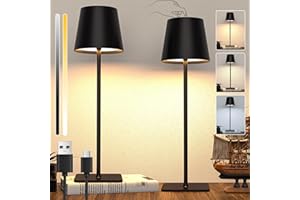Liyabber 2 Pack Cordless Table Lamp,Portable LED Desk Lamp, 5600mAh Battery Operated, 3 Color Stepless Dimming Up, for Restaurant/Bedroom/Bars/Outdoor Party/Camping/Coffee Shop Night Light (Black)