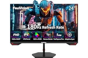 ‎FEUVISION FeuVision 24 Zoll Gaming Monitor, 180Hz, FHD 1080p PC Monitor, 1ms, IPS Panel, FreeSync, Adaptive-Sync, VESA montierbar, Eye-Care, 100% sRGB, Rahmenlos Bildschirm, HDMI*1, DP*1