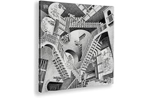 Giallobus - Impression sur toile - Maurits Cornelis Escher - Relativité - Toile à cadre standard - 50x50 - Prêt à accrocher - Peintures pour la maison