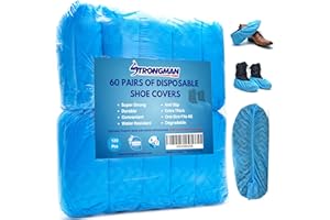Strongman Tools Shoe Covers 120-Pack (60 Pairs) Shoe Protector for Men & Women, Disposable Shoe Covers Non Slip & Reusable, Water-Resistant Booties for Shoes, Durable for Indoor & Outdoor Use