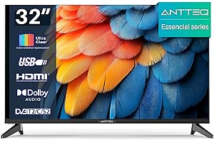 Antteq E32-AH1Q1L TV 32 Pollici (81 cm) LED,Televisore HD, triplo sintonizzatore (DVB-T2/S2/C), Dolby Audio,modalità hotel
