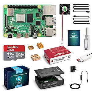 LABISTS Raspberry Pi 4 Starter Kit Pro (4G RAM)- 64GB SD Card with Noobs Preinstalled, Cooling Fan, Micro HDMI Cable x 2, Black Case Special Designed for Pi 4B