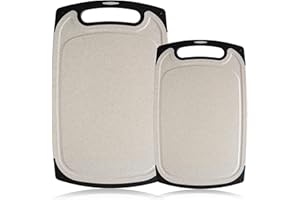 PEKA PEKÍTA Tabla de Cortar de Cocina Antibacteriana y 100% Ecológica Pack 2 - Tablas de Cocina Libres de BPA con Ranura para Jugo - Tabla de Corte Profesional Resistente y Antideslizante