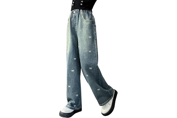 Rolanko Jeans med hål, blå denimjeans/vintagebyxor med vida ben och en passform för barn