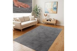 TT Home Shaggy Tapis Haut Poil Peluche Unis Modern, Couleur: Anthracite, Dimension:140x200 cm
