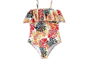 PATPAT Traje de baño de una Pieza para niña con Volantes en los Hombros - bañador niña 6-12 años