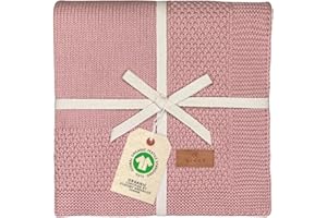 DIKOS Kocyk dziecięcy z delikatną bordiurą, jagodowy – 75 x 100 cm – miękki i oddychający koc z dzianiny ze 100% bawełny ekologicznej (GOTS & Oeko-TEX 100) – piękny pomysł na prezent z okazji narodzin