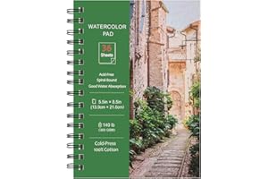 WSICSE 36 Sheets Watercolour Paper Pads A5, 140 lb/300 GSM Cold Press Water Colour Paper, Spiral Bound Watercolour Sketchbook for Artist Student, Art Painting, Drawing, Mixed Media