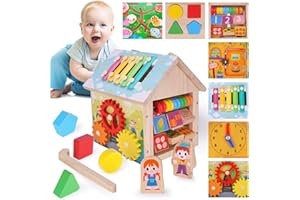 TGTT Motor Skills Cube Activity Cube Toy from 1 2 3 4 Years, 8 in 1 Motor Skills Toy from 1 Year Motor Skills Cube Wooden Toy Montessori Learning Toy for Toddlers