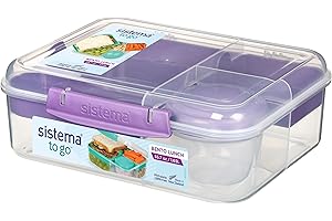 Sistema TO GO Bento Lunch Box | 1.65 L | School Lunch Box With Compartments & Snack Pot | BPA-Free | 1 Count | Misty Purple