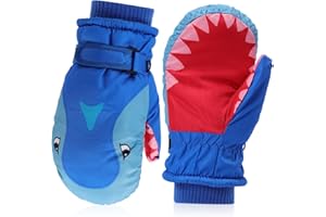 Mayoii Kids Winter Ski Mittens, Waterproof & Windproof Snow Gloves with Warm Fleece Lining, Anti-slip PU Palm & Anti-Lost Rope, Cute Penguin Skiing Mittens for Girls Boys Ages 2-7