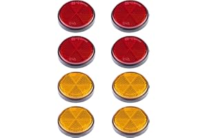 BEIJISTAR Trailer Reflectors Kit, 4 x Red 4 x Yellow Round Self Adhesive Reflectors, Reflectors for Gate Post Fence Trailer Truck RV Caravan