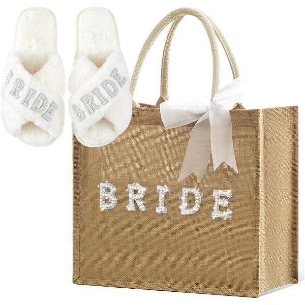 Weewooday Braut Geschenkset – Jute-Tragetasche 35x25x13 Cm Mit Dekorativem Band + Herzförmige Bride-to-Be Sonnenbrille, Perfektes JGA-Set Für Hochzeit, Verlobung & Brautparty