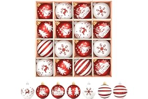 Arbolisse Bolas Arbol de Navidad Blancas y Rojas Adornos Arbol Navidad, 16 PCS Bolas de Navidad, Decoracion Arbol'Navidad, Bolas plástico de 6 cm con Gancho, 7 Tipos de Modelos