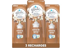 Glade Sense & Spray Recharges Diffuseur à Détection de Mouvement - Infusé Aux Huiles Essentielles - Jusqu'à 2 Mois de Parfum - Sensual Sandalwood & Jasmine - 3 Recharges