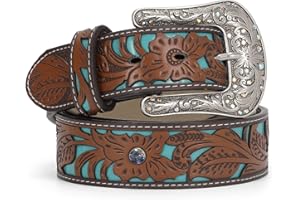 WERFORU Damski pasek skórzany w stylu vintage western, kowbojka, retro, turkusowy, do dżinsów, spodni, sukienek