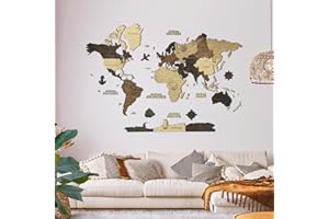 Creatifwood Mapa del Mundo 2D de Madera Decoración de Paredes - Mapa del Mundo de Madera-Arte de Pared Multicolor - para Sala de Estar, Oficina o Dormitorio (Multicolor, 150L x 105l cm)