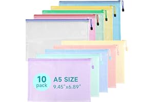 Mutsitaz 10 Stück Dokumententasche mit Reißverschluss A5, Wasserdichter Dokumentenbeutel A5 für Dokumente, Quittung, Papier, Schule, Prüfungsblatt, Kosmetik, Reise, 10 Farben…