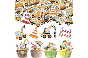64 Stk Baustelle Tortendeko Essbar Kuchendeko Geburtstag Junge, Bagger Deko Kindergeburtstag 2, Bagger Muffin Deko Essbar,Esspapier Tortendeko Traktor,Cupcake Topper Gabelstapler für Kinder Geburtstag