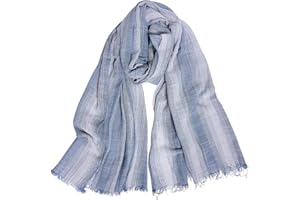 DAMILY Moda Uomo Sciarpa A Pieghe A Righe Confortevole Cotone Lino Inverno Stelle Scialle, Marina-Grigio, M