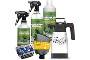 BIO-CHEM CLEANTEC Bio-Chem - Set Premium 6 prodotti per la cura di caravan e camper - Pulizia delle superfici esterne dei veicoli da campeggio - Cura di vetri, parabrezza e carrozzeria - Accessori inclusi
