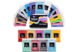Rolio - Mica Powder - 24 Bags of Pearlescent Color Pigment for Paint, Dye, Soap Making, Nail Polish, Epoxy Resin, Candle Making, Bath Bombs