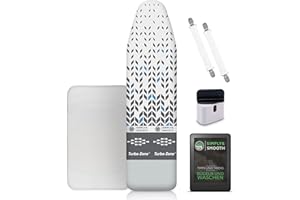 SimplySmooth Turbo pokrowiec na deskę do prasowania 140 x 40 cm, nadaje się do żelazka parowego – Made in EU pokrowiec na deskę do prasowania z napinaczami, pokrętłem do sznurka, ręcznikiem do